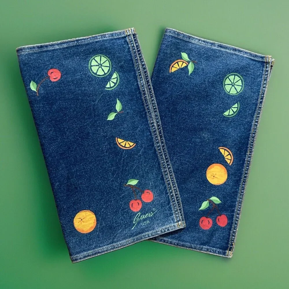 Guess Jeans USA Square Denim Blue PlaceMats Fruit Border Cherry Apple Lime (2)